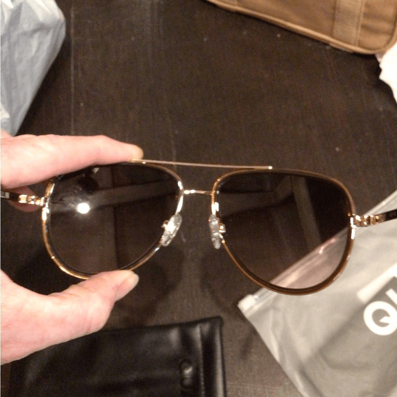 NEW! rare Quay GOLDEN AMBER ALL IN Aviator Sunglasses with Black Soft Pouch main image 4